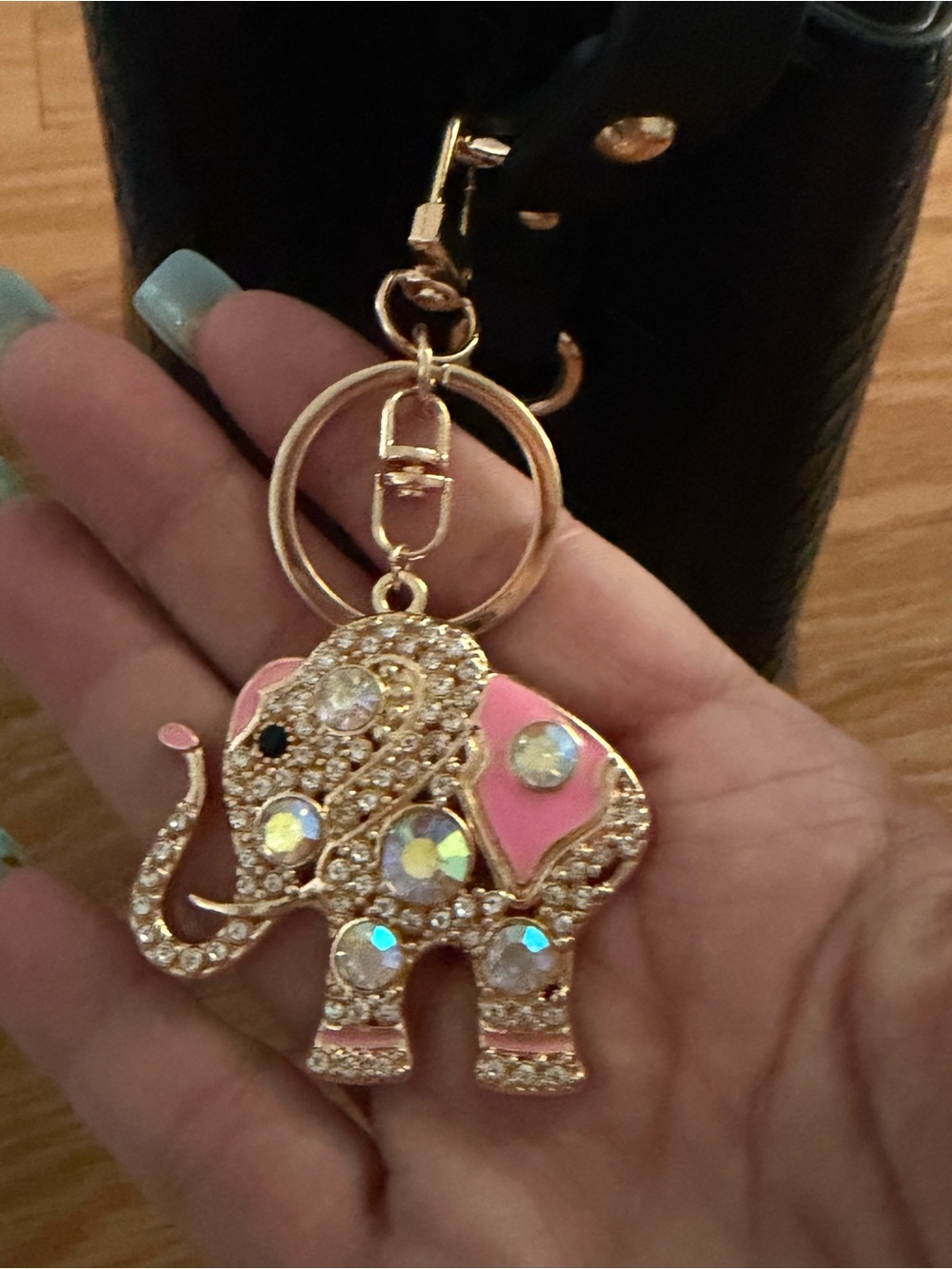 Gold-tone Pink Jeweled Elephant Keychain Bag Charm